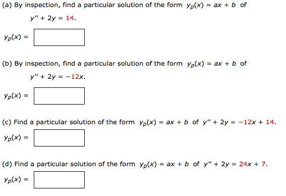 Solved A By Inspection Find A Particular Solution Of T Chegg Com