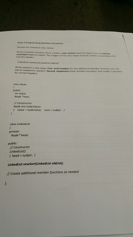 Exam 3 Solved: Review ... The Programming Points) Question (10