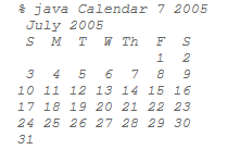 calendar july 2005
