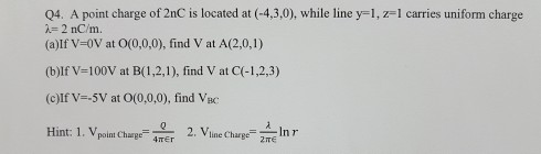 Solved A Point Charge Of 2nc Is Located At 4 3 0 Wh Chegg Com