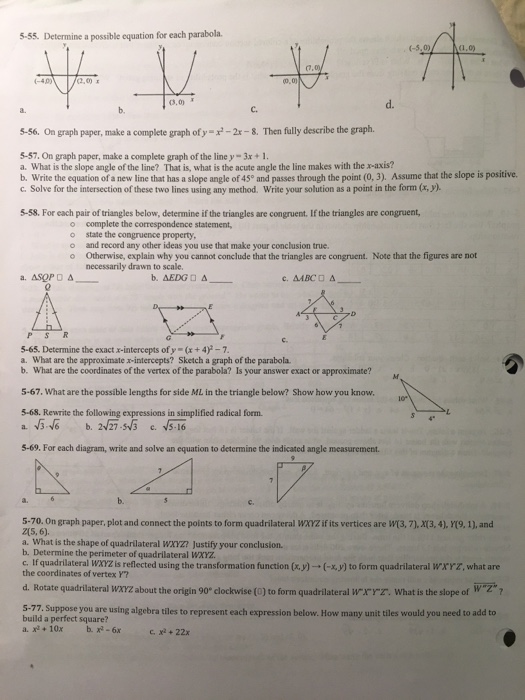 Solved Determine A Possible Equation For Each Parabola O Chegg Com