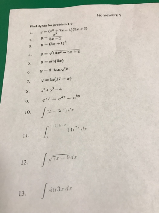 Find Dy Dx For Problem 1 9 Y X 3 7x 1 5x Chegg Com