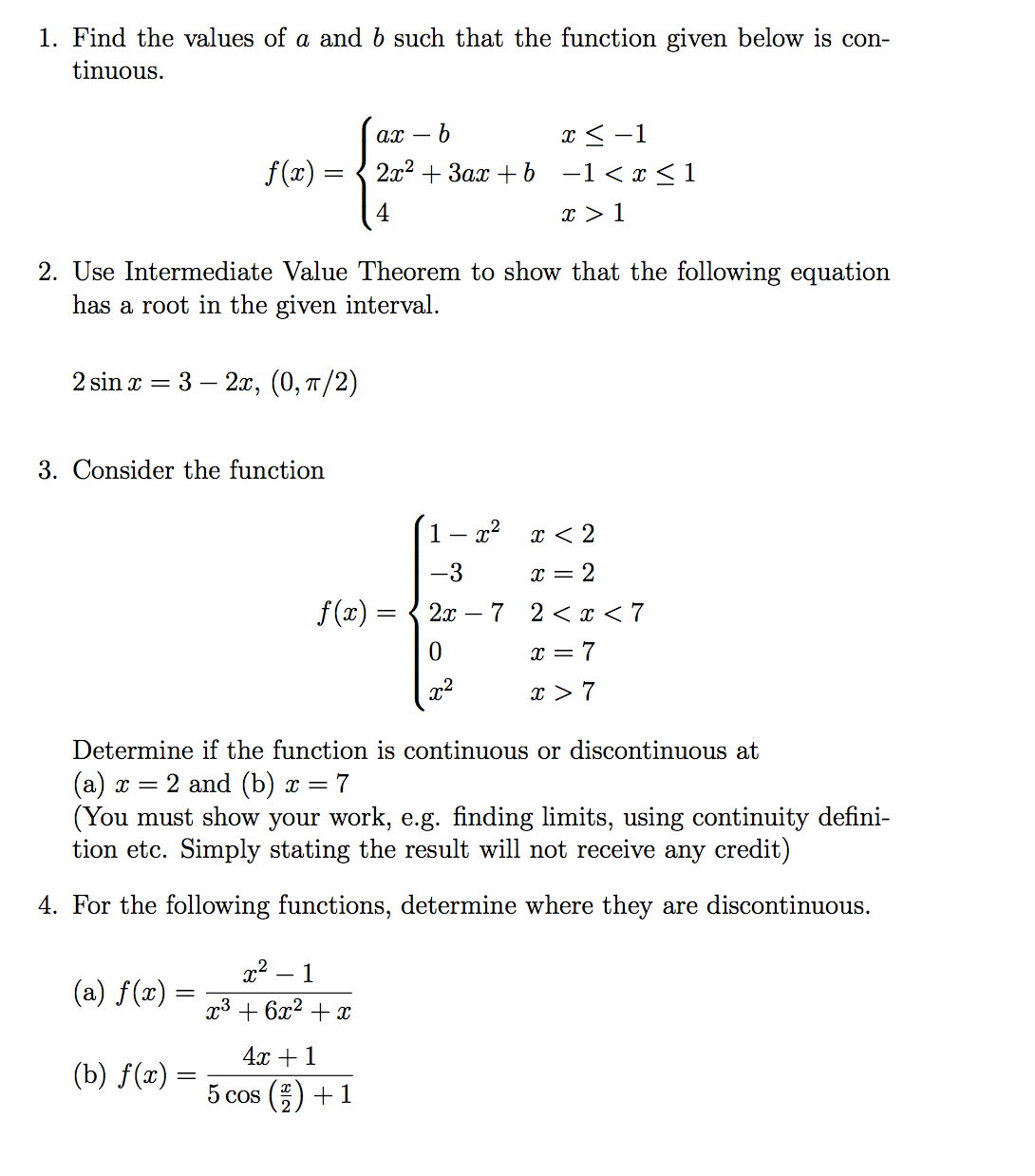 1 Find The Values Of A And B Such That The Function Chegg Com