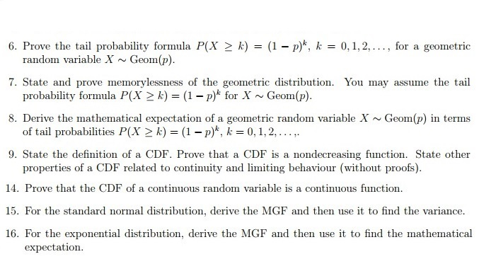 Solved 6 Prove The Tail Probability Formula P X K Chegg Com