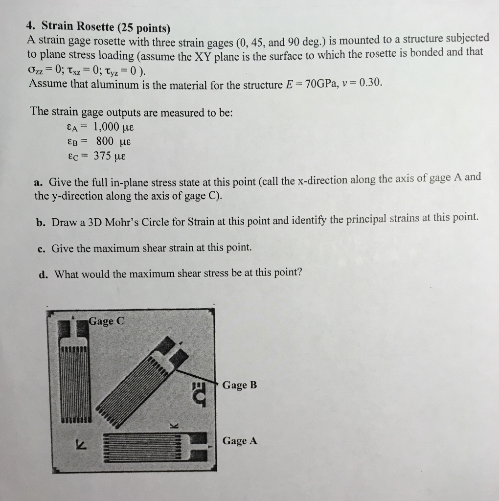 Solved A Strain Gage Rosette With Three Strain Gages 0 Chegg Com