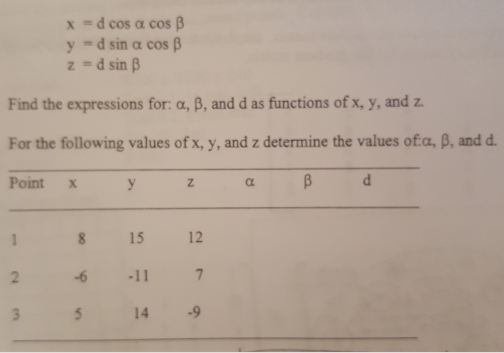 Solved X D Cos Alpha Cos Beta Y D Sin Alpha Cos Beta Chegg Com