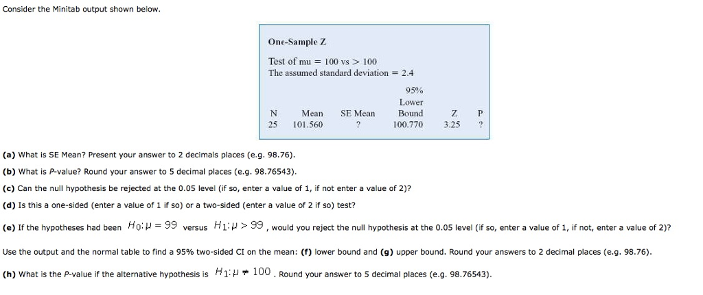 Solved Consider The Minitab Output Shown Below One Sampl Chegg Com