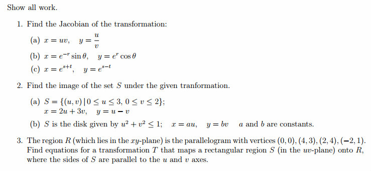 Solved Find The Jacobian Of The Transformation X Uv Y Chegg Com