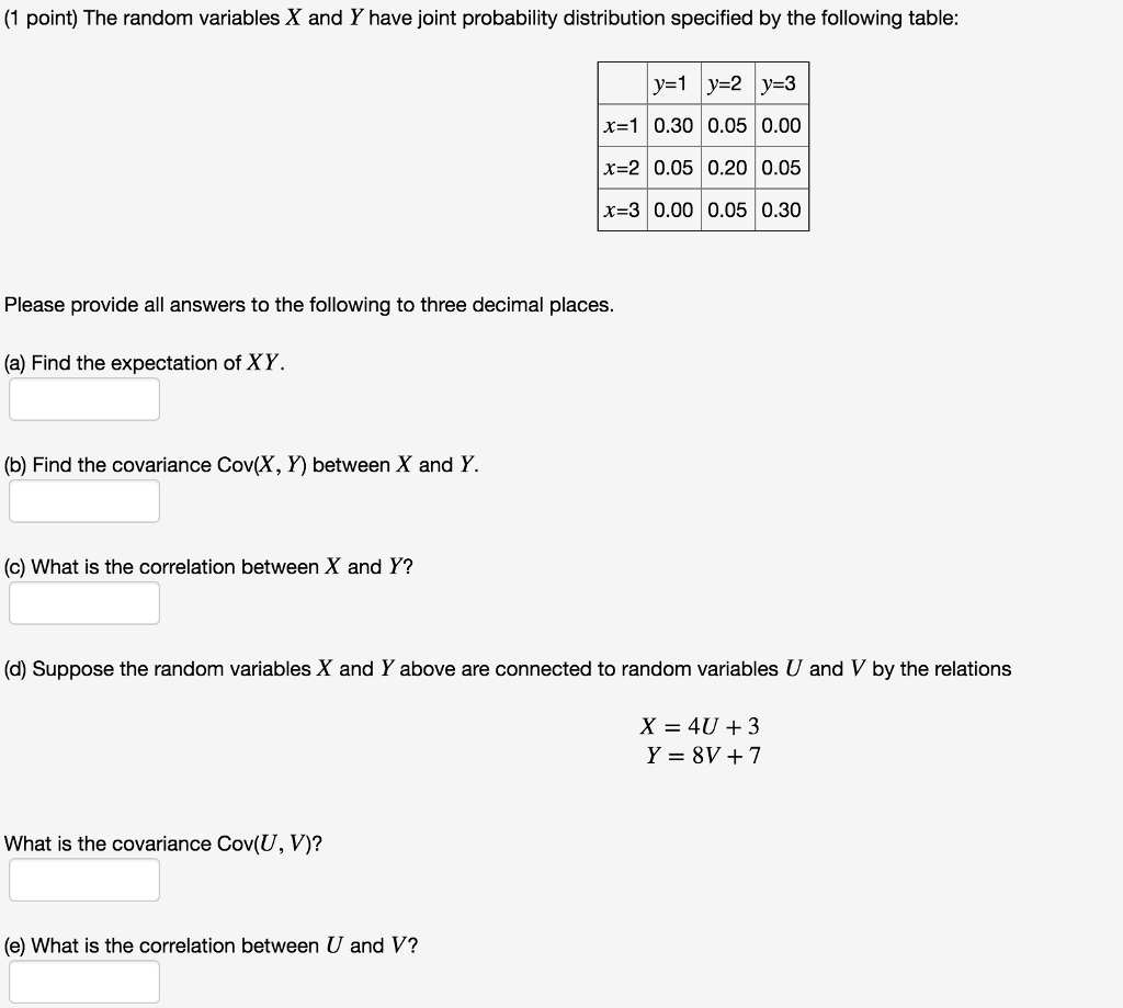 Solved 1 Point The Random Variables X And Y Have Joint Chegg Com