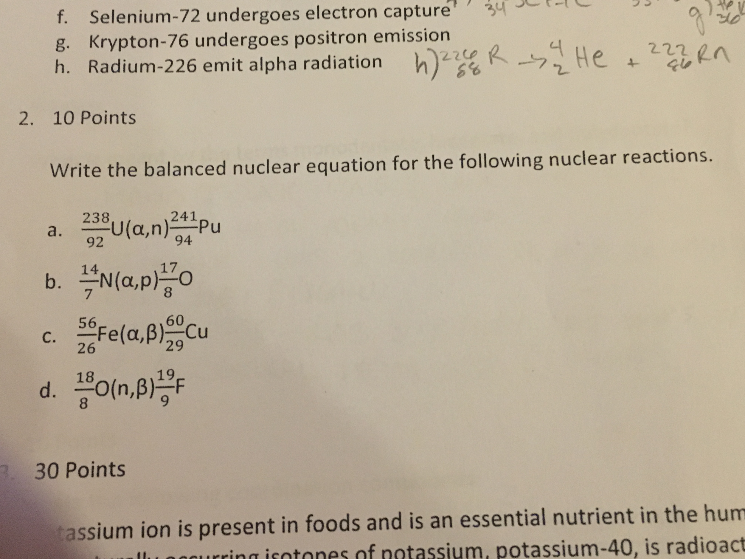Solved Write the balanced nuclear equation for the following