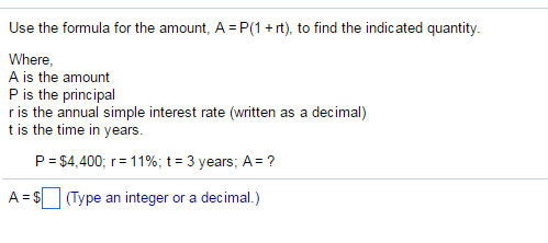 Solved Use The Formula For The Amount A P 1 Rt To Chegg Com