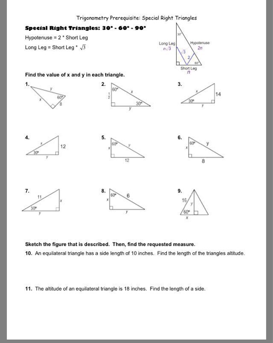 Solved Special Right Triangles 30 Degree 60 Degree 90 Chegg Com