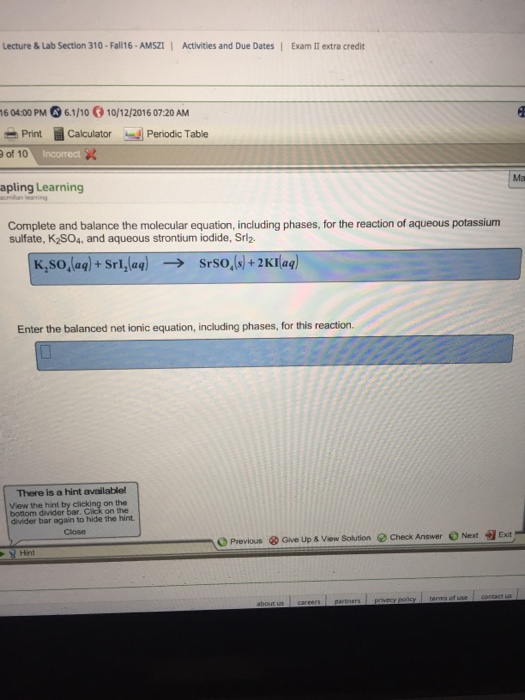 Plete And Balance The Molecular Equation Chegg 