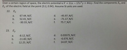 Solved Over A Certain Region Of Space The Electric Poten Chegg Com