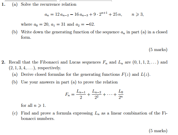 Solve The Recurrence Relation A N 12a N 2 Chegg Com