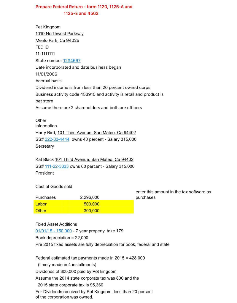 Please Help Me To Do My Tax Return Project By Usin