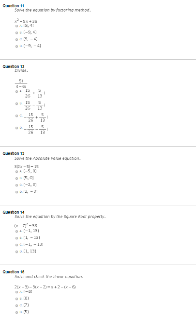Solved Question 11 Solve The Equation By Factoring Method 5x Chegg Com