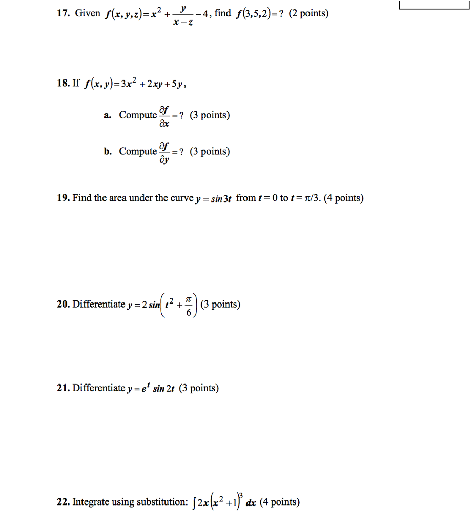 Solved Given F X Y Z X 2 Y X Z 4 Find F 3 5 2 Chegg Com