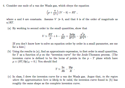 Consider One Mole Of A Van Der Waals Gas Which Ob Chegg Com