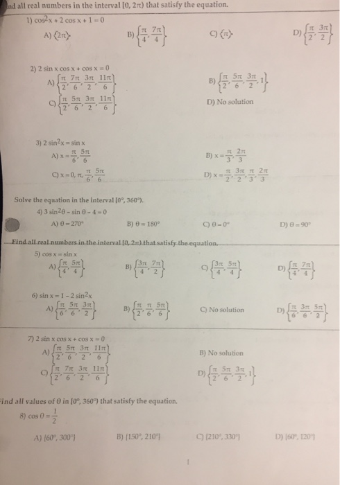 Solved Cos 2 X 2 Cos X 1 0 2 Pi Pi 4 7 Pi 4 P Chegg Com