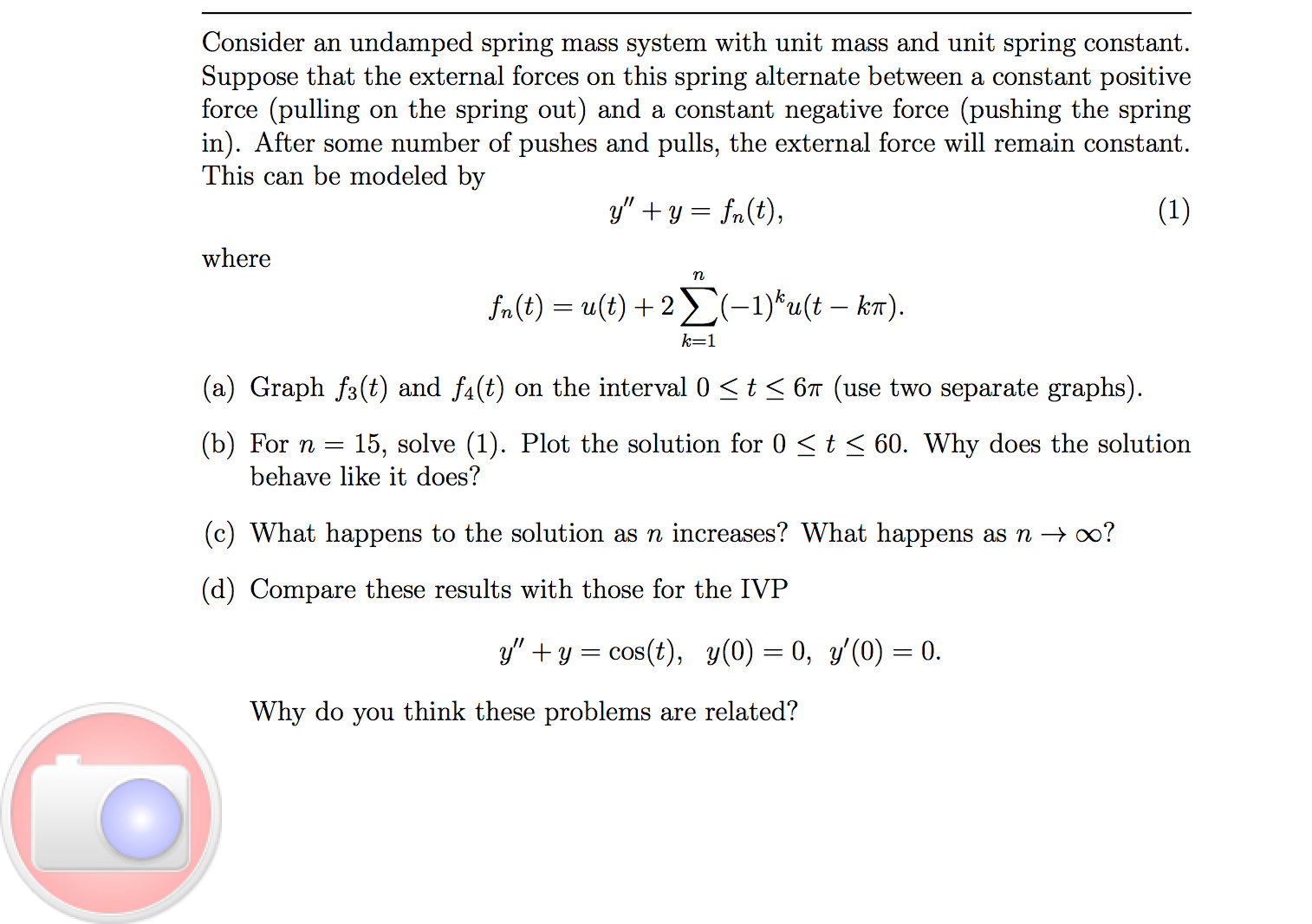 Solved Consider An Undamped Spring Mass System With Unit Chegg Com