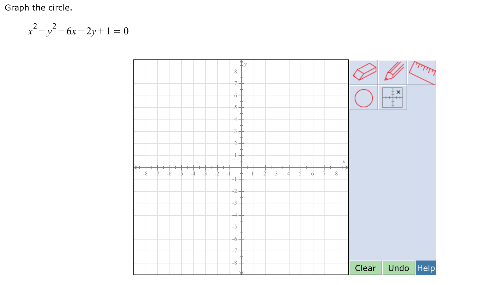 Solved Graph The Circle X 2 Y 2 6x 2y 1 0 Chegg Com