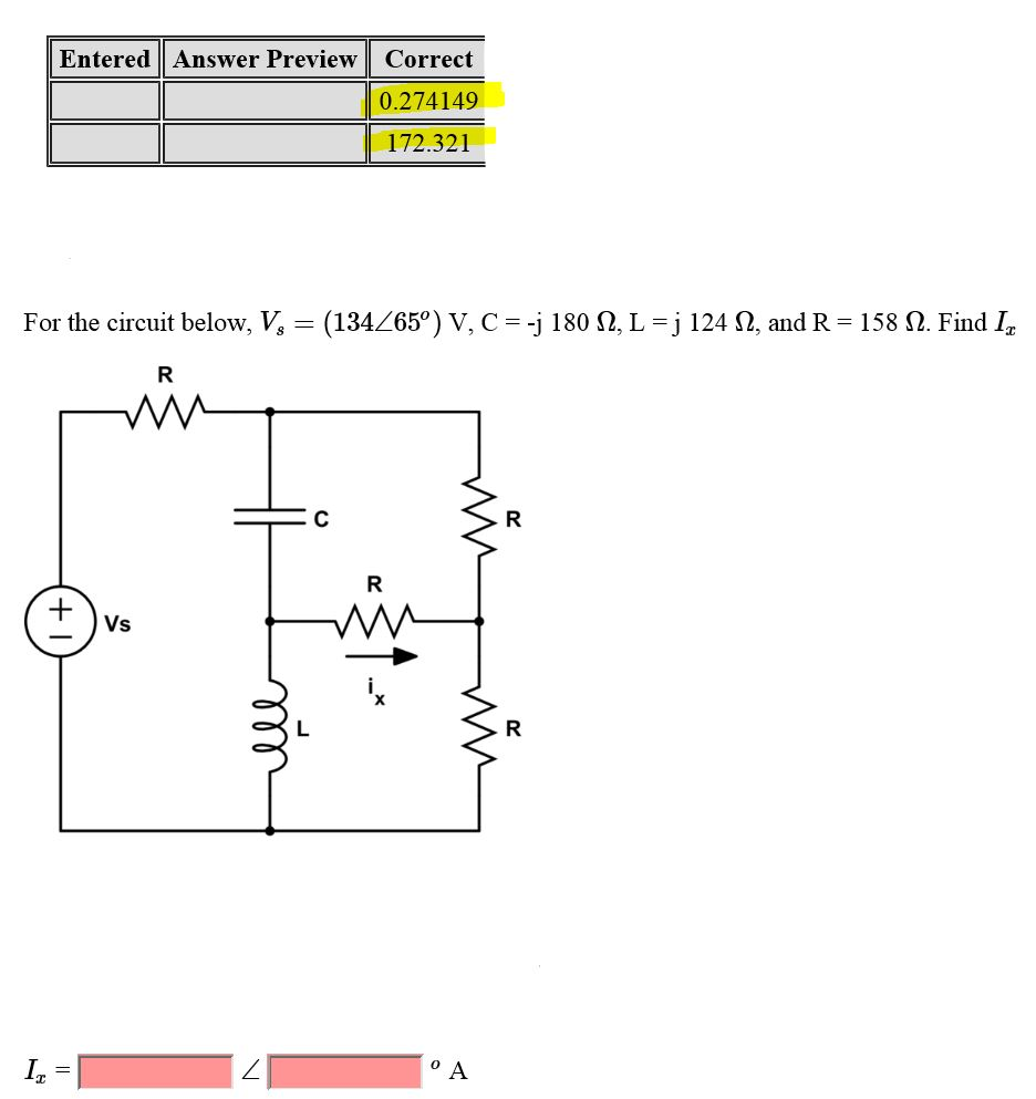 Solved For The Circuit Below Vs 134angle65 V C J Chegg Com