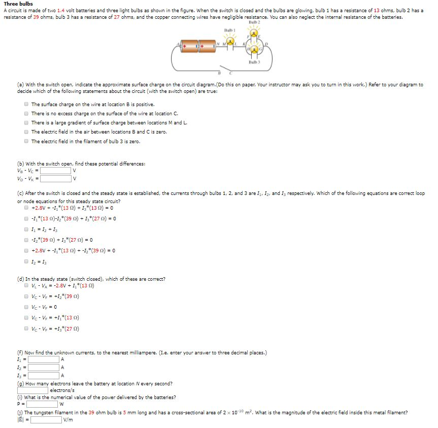 Solved Three Bulbs A Circuit Is Made Of Two 1 4 Volt Batt Chegg Com