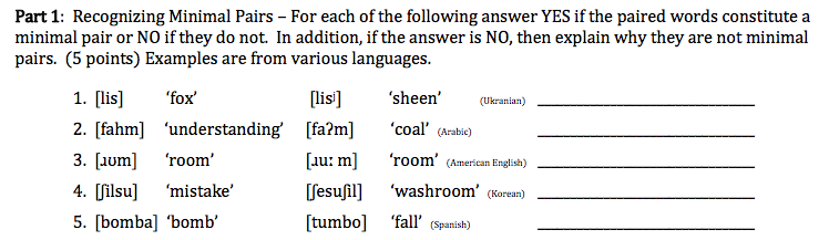 Recognizing Minimal Pairs - For each of the following | Chegg.com