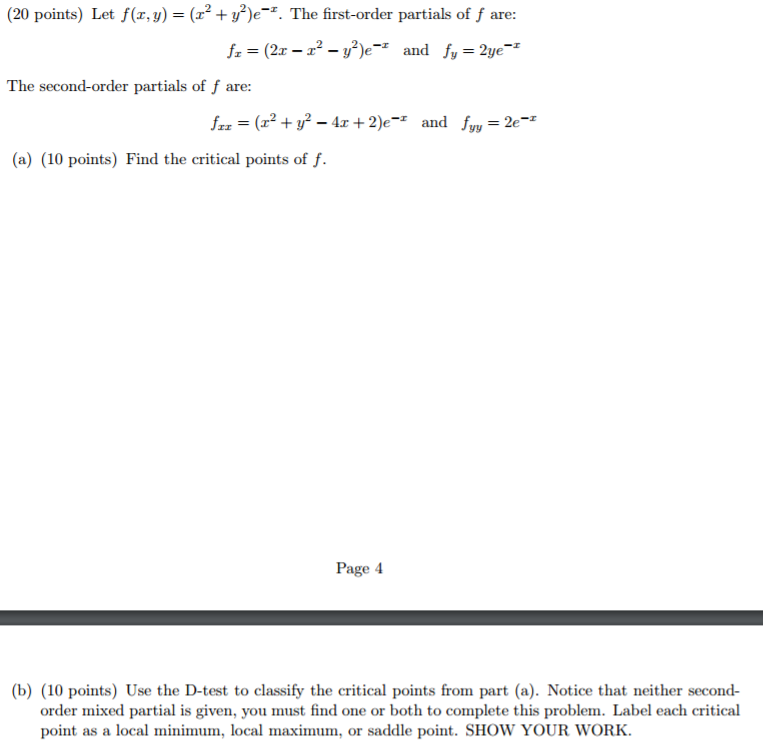 Solved Let F X Y X 2 Y 2 E X The First Order Chegg Com