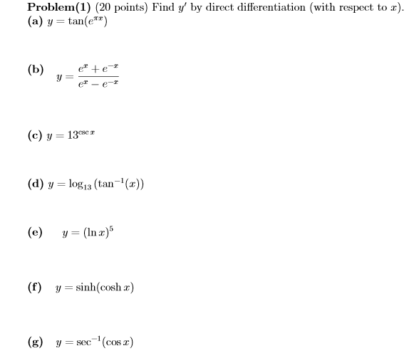 Solved Find Y By Direct Differentiation With Respect To Chegg Com