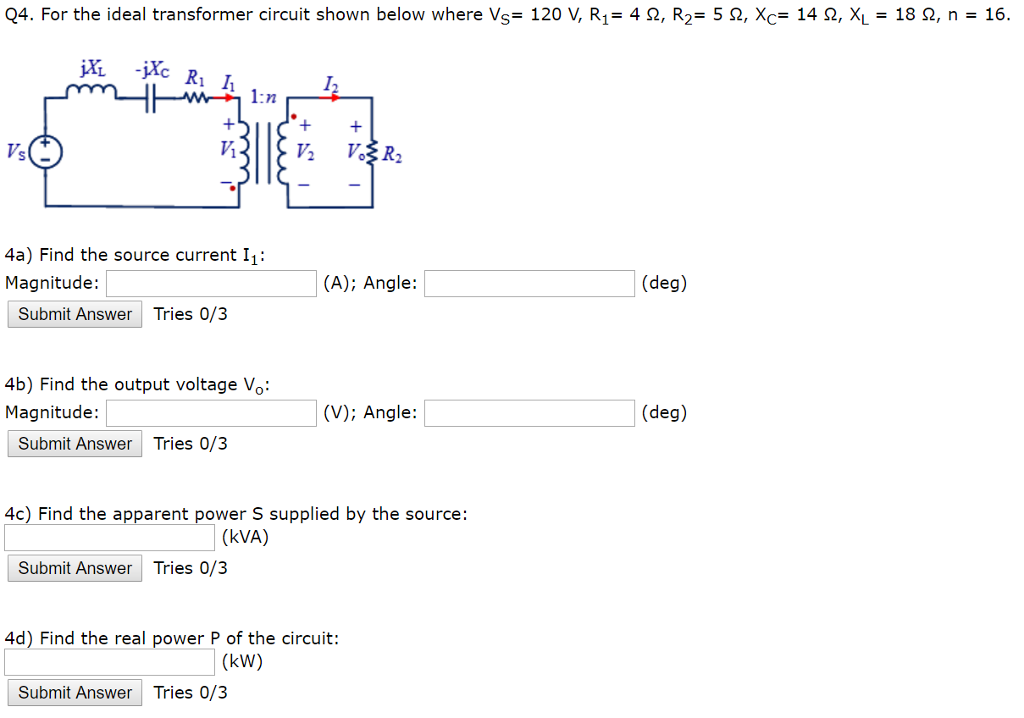 Solved 04 For The Ideal Transformer Circuit Shown Below Chegg Com