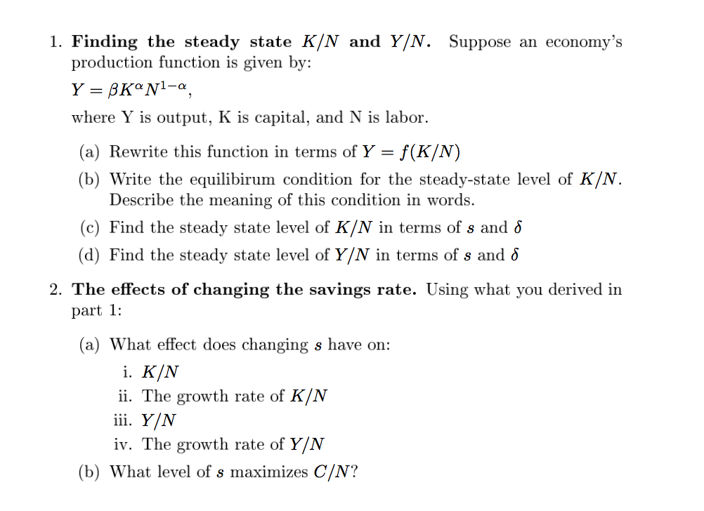 Solved 1 Finding The Steady State K N And Y N Suppose A Chegg Com