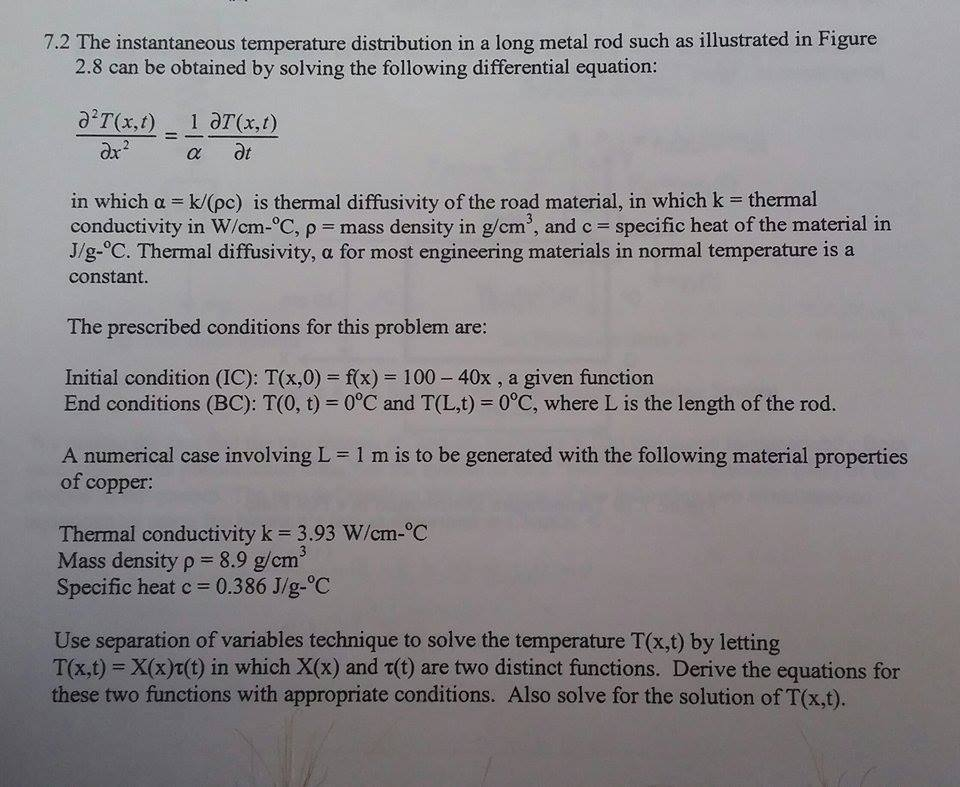 Solved 7 2 The Instantaneous Temperature Distribution In Chegg Com