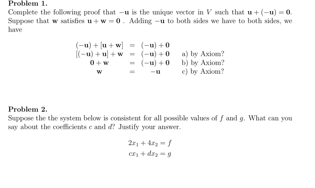 Solved Problem 1 Complete The Following Proof That U Is Chegg Com