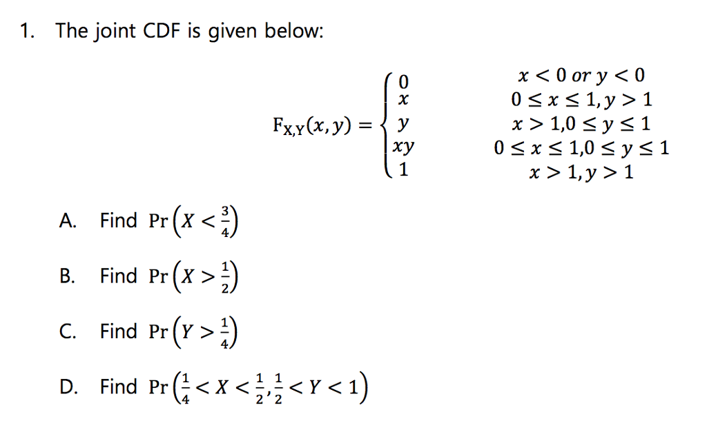 Solved The Joint Cdf Is Given Below F X Y X Y 0 X Chegg Com