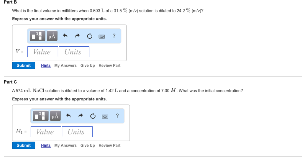 Solved What Is The Final Volume In Milliliters When 0 603 Chegg Com