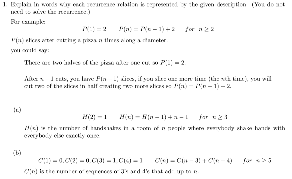 Solved 1 Explain In Words Why Each Recurrence Relation I Chegg Com