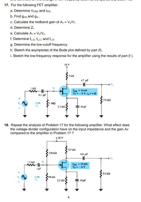 Solved 17 For The Following Fet Amplifier A Determine Chegg Com