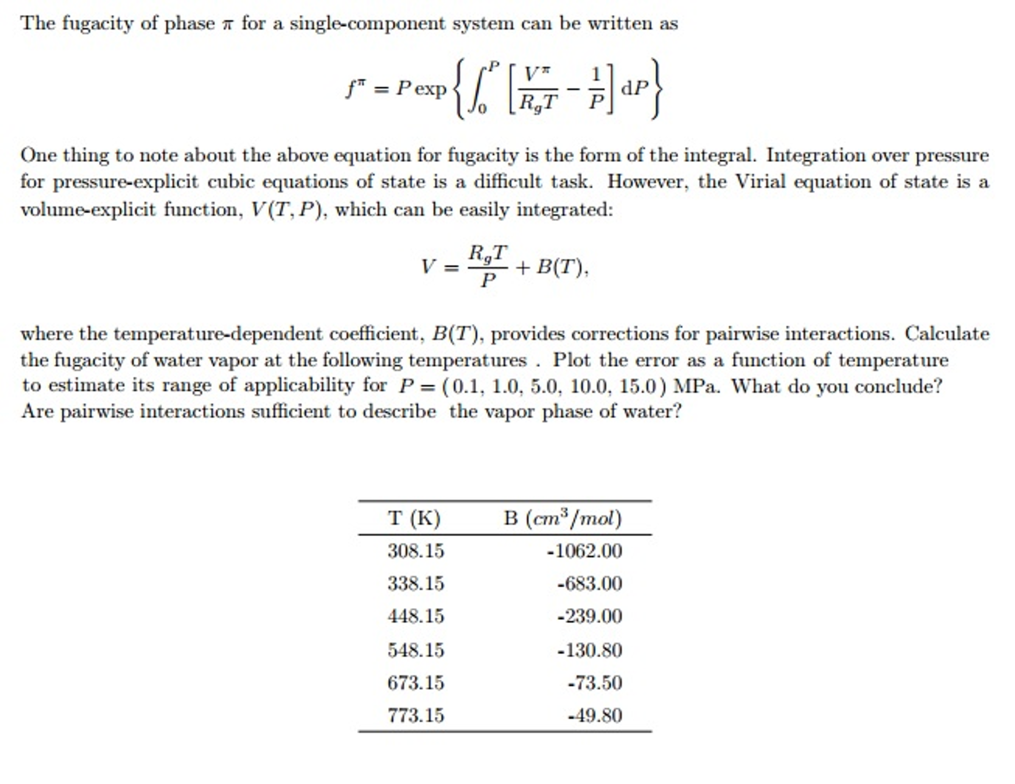 Solved The Fugacity Of Phase Pi For A Single Component Sy Chegg Com