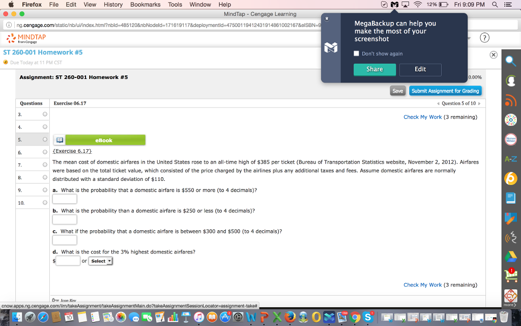 Solved The Mean Cost Of Domestic Airfares In The United S Chegg