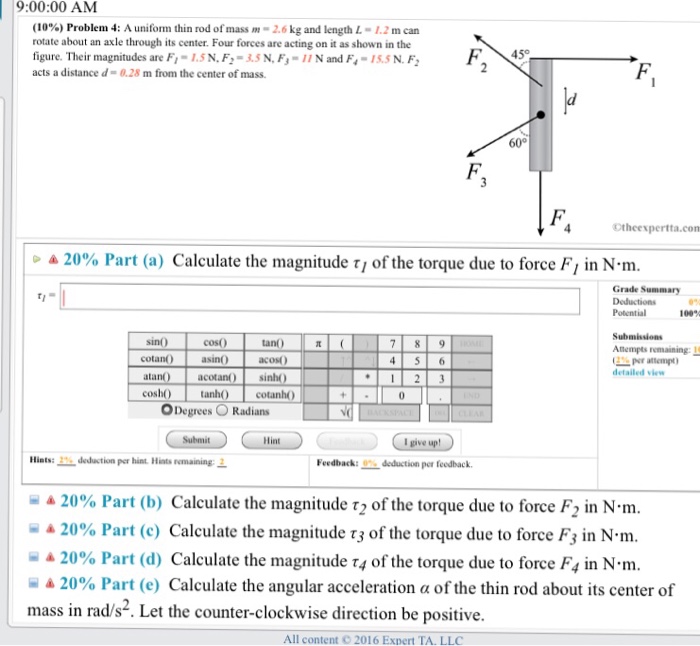 Solved A Uniform Thin Rod Of Mass M 2 6 Kg And Length L