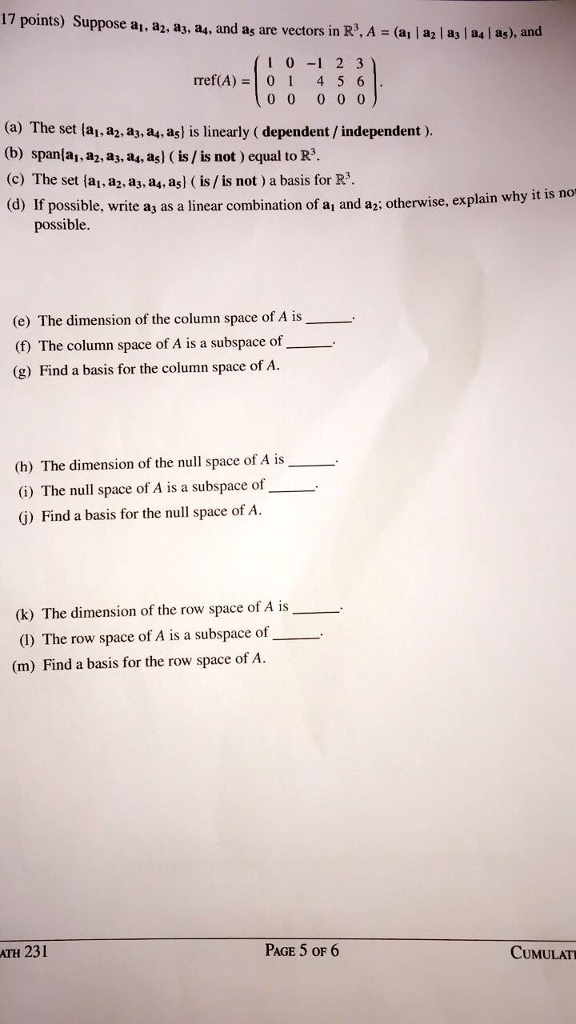 Solved Suppose A 1 A 2 A 3 A 4 And A 5 Are Vectors In Chegg Com