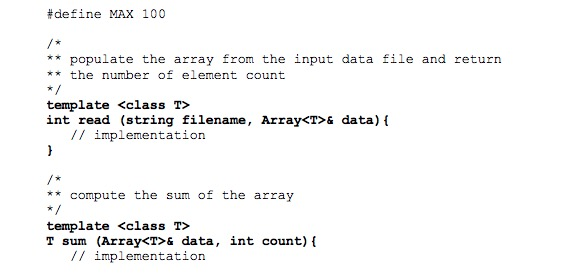 Solved Implement An Array Template Class Array H To Sto Chegg Com