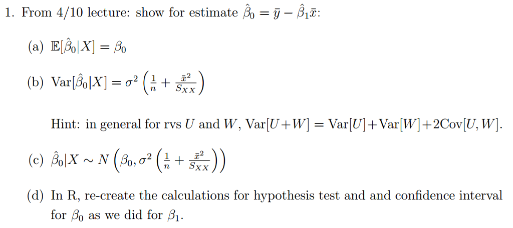 From 4 10 Lecture Show For Estimate Beta Y B Chegg Com