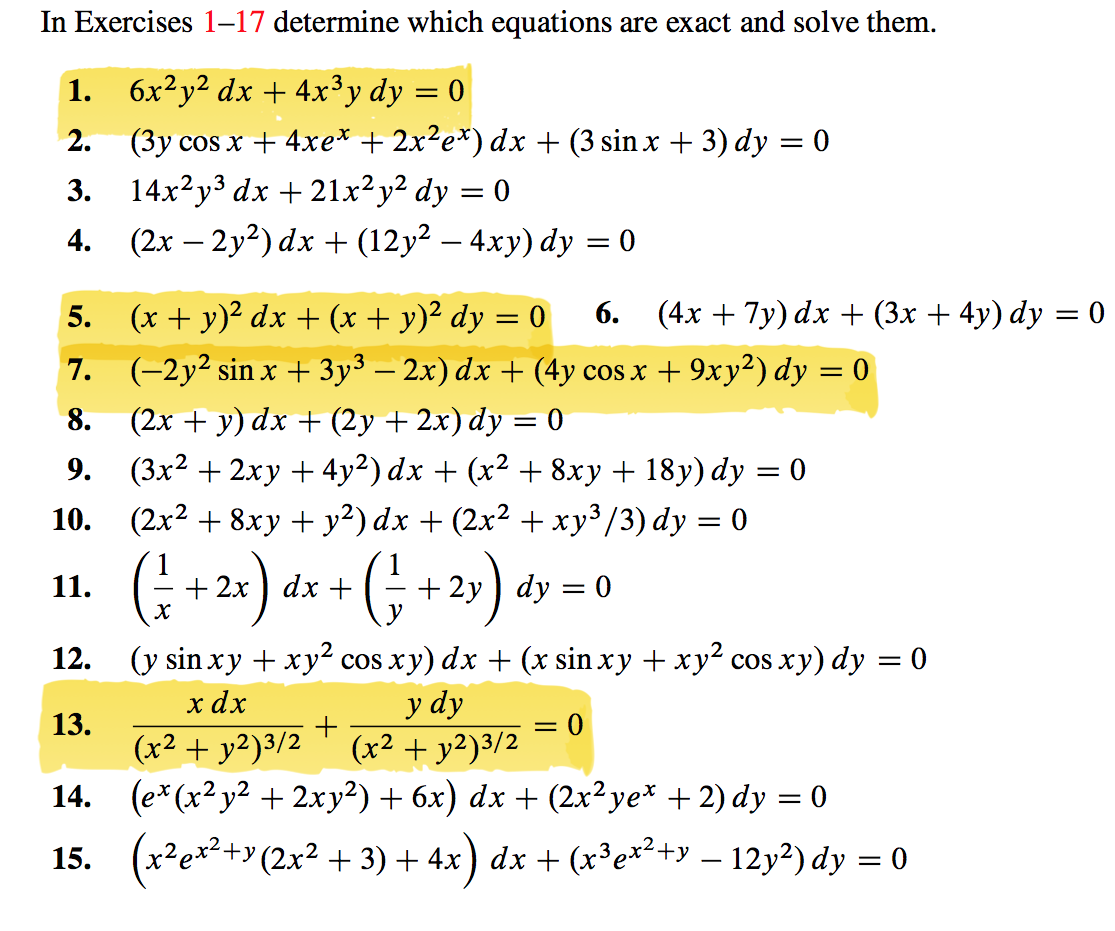 Solved In Exercises 1 17 Determine Which Equations Are Exact Chegg Com