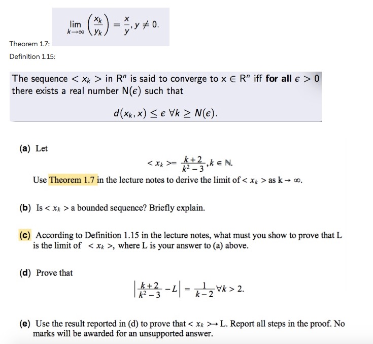 Solved Theorem 1 7 Lim K Rightarrow Infinity X K Y K Chegg Com