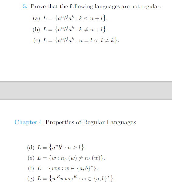 Solved 5 Prove That The Following Languages Are Not Regu Chegg Com