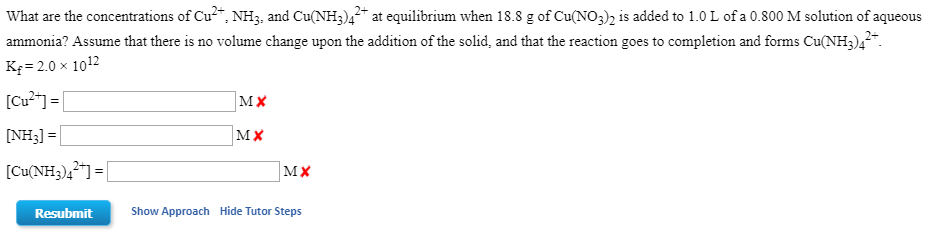 Solved What Are The Concentrations Of Cu+, NH3, And CuNH3