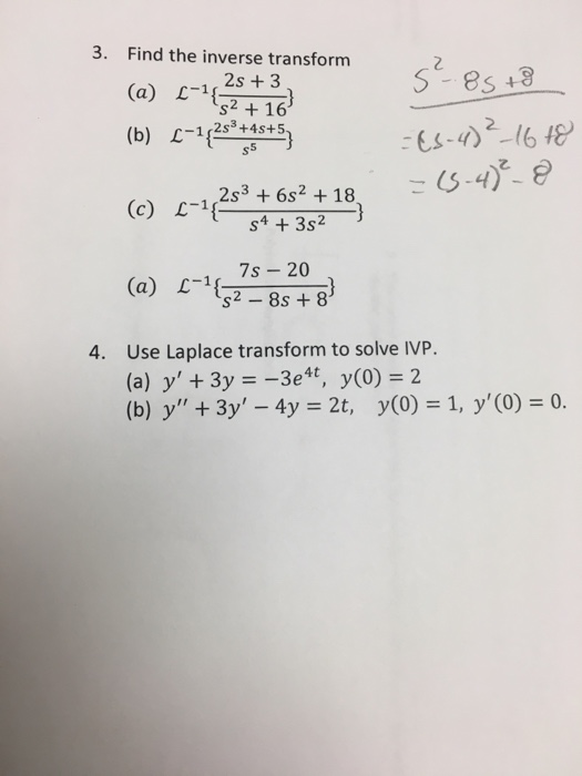 Solved Find The Inverse Transform L 1 2s 3 S 2 16 Chegg Com